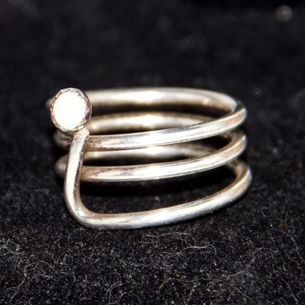 Sterling Silver Multi Band Wrap Ring with Round‎ Opal Size 6